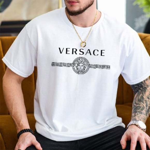 NWT - Versace Style White La Greca Logo T-shirt - Unisex - Picture 2 of 5